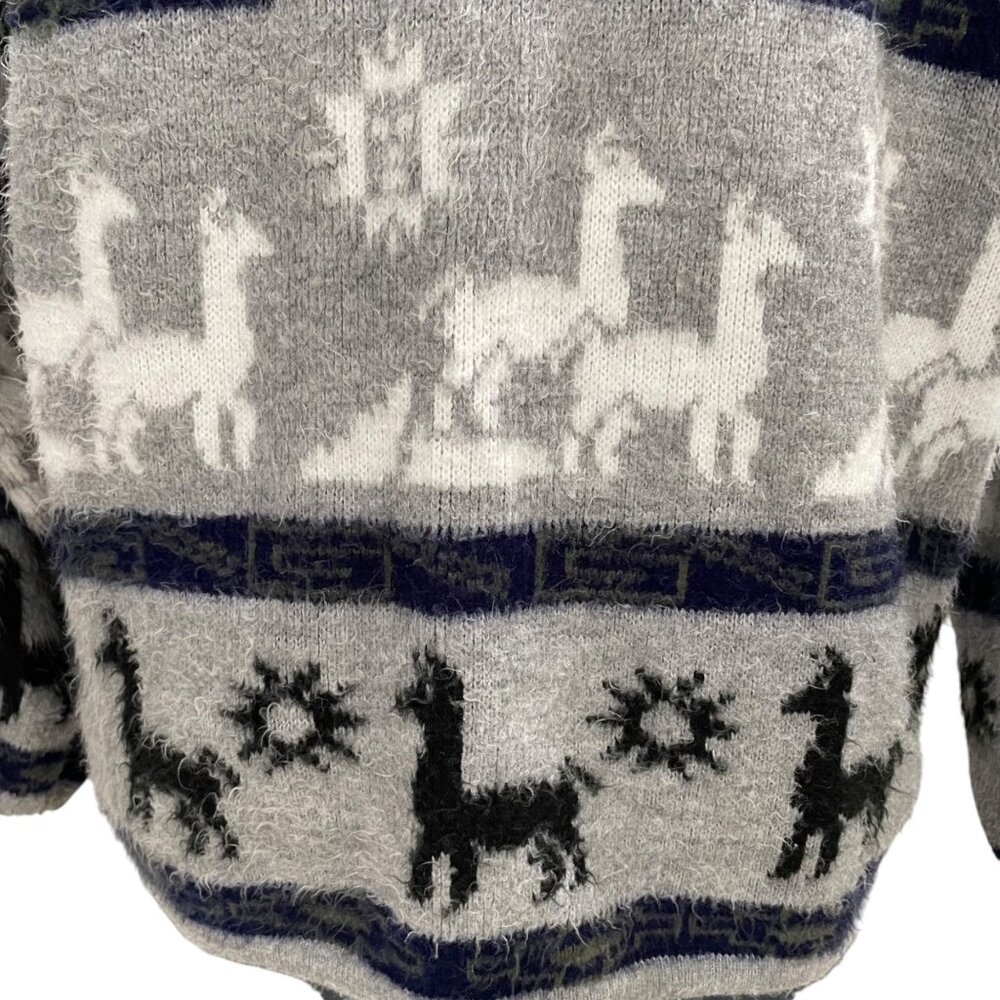 Gray Alpaca Patterned Zip-Up Sweater - image 6